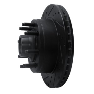 Ford E-350 Econoline Club Wagon Brake Rotor (1) - Front Left - R1 Concepts - Drilled & Slotted - Black - `95-`07